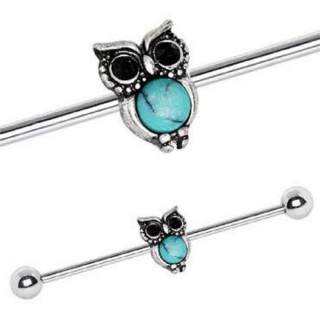 Piercing industriel hibou � perle turquoise