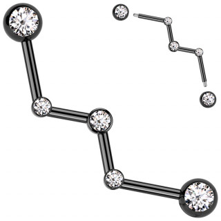 Piercing industriel noir acier en forme de constellation / zigzag � billes serties