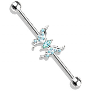 Piercing industriel � papillon �l�gant serti de strass aqua