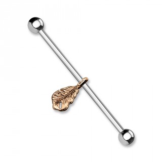 Piercing industriel � pendentif plume cuivr�e
