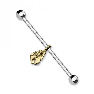 Piercing industriel � pendentif plume dor�e