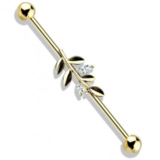 Piercing industriel plaqu� or � branche de laurier sertie