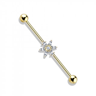 Piercing industriel plaqu� or 14 carats � fleur zirconium �toil�e