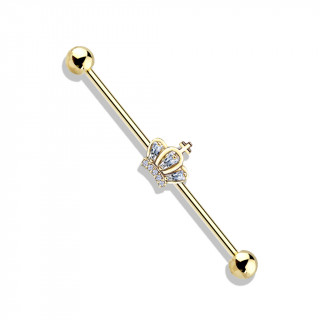 Piercing industriel plaqu� or � couronne royale latine sertie