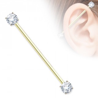 Piercing industriel plaqu� or jaune � embouts zirconiums