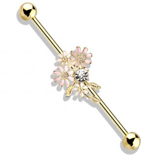 Piercing industriel plaqu� or � joli bouquet de fleurs