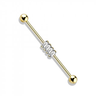 Piercing industriel plaqu� or � quatuor de zirconiums