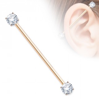 Piercing industriel plaqu� or rose � embouts zirconiums