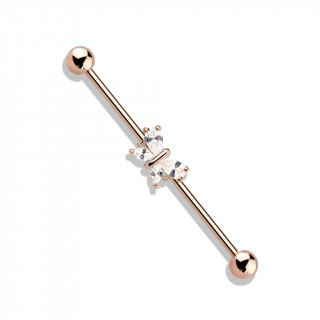 Piercing industriel plaqu� or rose � papillon zirconium