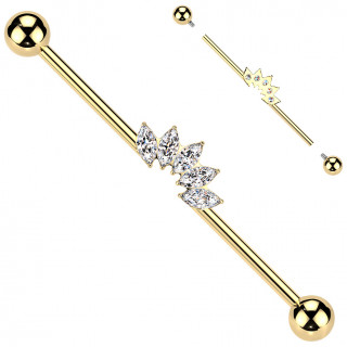 Piercing industriel Titane Dor� � couronne de zirconiums en marquise