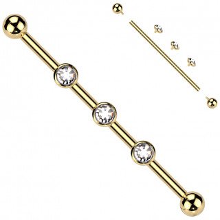 Piercing industriel Titane dor� � Trio de disques � zirconiums clairs