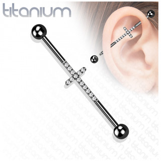 Piercing industriel Titane Noir � croix de zirconiums