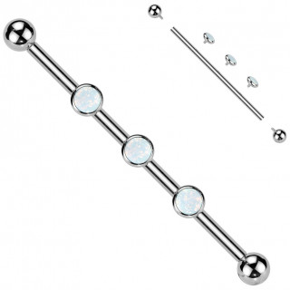 Piercing industriel Titane � Trio de disques d'opale blanche