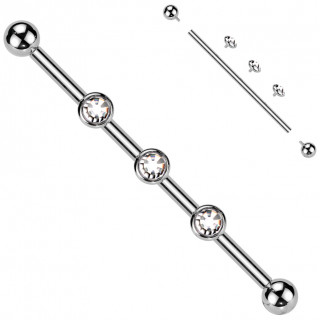 Piercing industriel Titane � Trio de disques � zirconiums clairs
