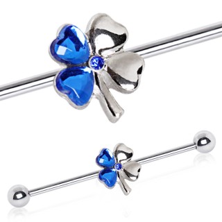 Piercing industriel tr�fle � 4 feuilles � zirconiums bleus
