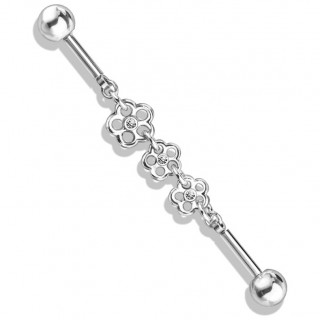 Piercing industriel � trio de fleurs enchain�es