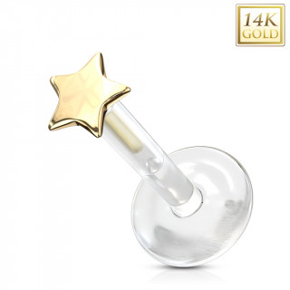 Piercing labret � �toile Or jaune 14 carats et tige bioflex