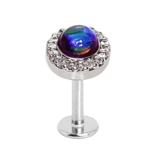 Piercing labret � opale synth�tique cercl�e de strass