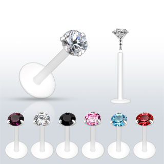 Piercing labret � tige bioflex avec embout strass rond