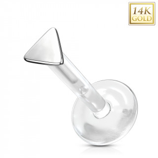 Piercing labret � triangle Or blanc 14 carats et tige bioflex