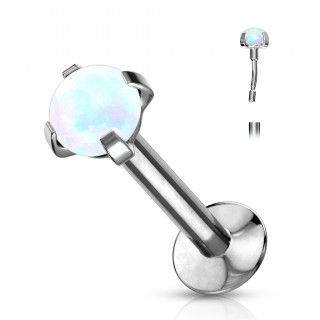 Piercing labret acier � d�me d'opale type "Push In" -  Blanc
