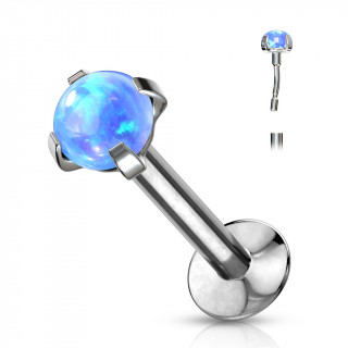 Piercing labret acier � d�me d'opale type "Push In" -  Bleu