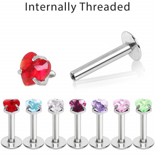 Piercing labret acier � coeur zirconium griff� (l�vre, h�lix, tragus...)