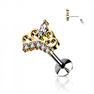 Piercing labret acier � couronne de princesse Dor�e type "Push In"