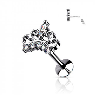 Piercing labret acier � couronne de princesse type "Push In"