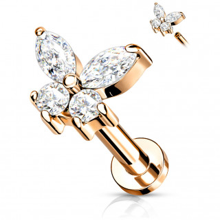Piercing labret acier cuivr� � papillon �tincelant (filetage interne)