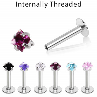Piercing labret acier � pierre carr�e griff�e (l�vre, h�lix, tragus...)