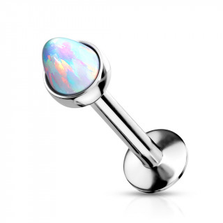 Piercing labret acier � pointe Opale blanche (filetage interne)
