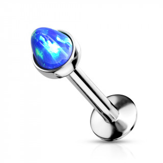 Piercing labret acier � pointe Opale bleue (filetage interne)