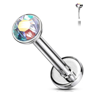 Piercing labret acier serti type "Push In" - Aurore bor�ale