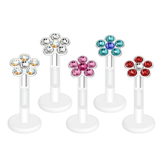 Piercing labret bioflex � fleur de zircons