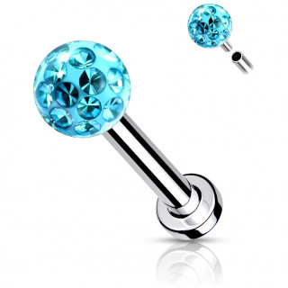 Piercing labret / cartilage acier � boule f�rido (filetage interne) - Bleu aqua