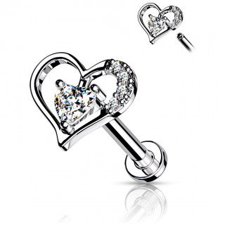 Piercing labret / cartilage � coeur chic - Argent�