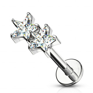 Piercing labret / cartilage duo d'�toiles claires