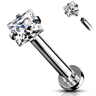 Piercing labret / cartilage en acier � pierre carr�e - Clair