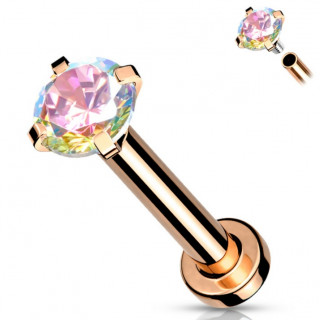 Piercing labret / cartilage en acier cuivr� serti Aurore Bor�ale (filetage interne)