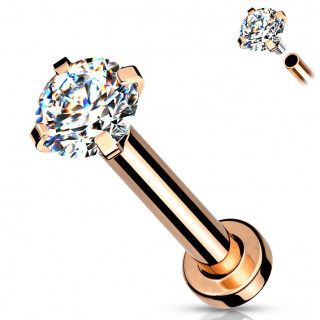 Piercing labret / cartilage en acier cuivr� serti Clair (filetage interne)