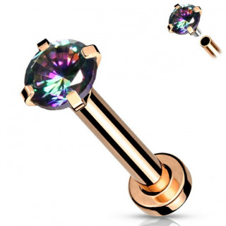 Piercing labret / cartilage en acier cuivr� serti Vitrail Medium (filetage interne)