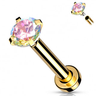 Piercing labret / cartilage en acier dor� serti Aurore Bor�ale (filetage interne)