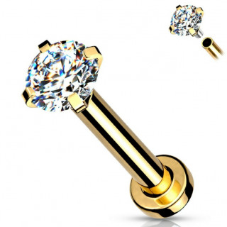 Piercing labret / cartilage en acier dor� serti Clair (filetage interne)