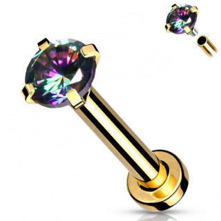 Piercing labret / cartilage en acier dor� serti Vitrail Medium (filetage interne)