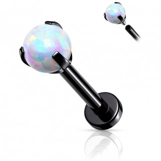 Piercing labret / cartilage en acier noir � perle d'opale (filetage interne)