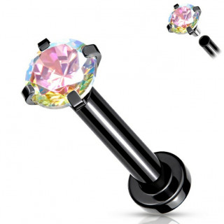 Piercing labret / cartilage en acier noir serti Aurore Bor�ale (filetage interne)