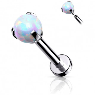 Piercing labret / cartilage en acier � perle d'opale blanche (filetage interne)