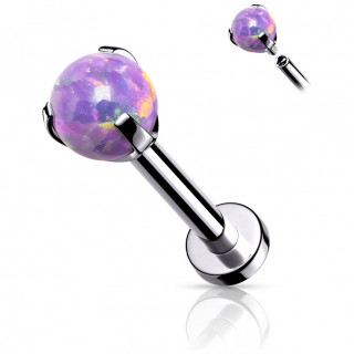 Piercing labret / cartilage en acier � perle d'opale violette (filetage interne)