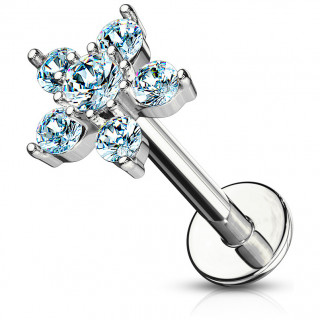 Piercing labret / cartilage � �toile zirconiums - Bleu aqua